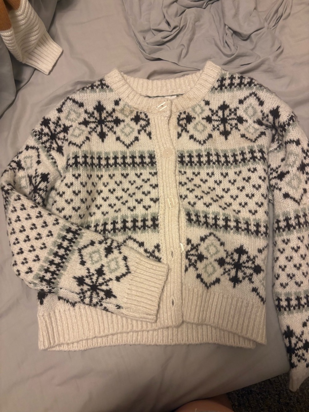Marshalls Cream and Black Fair Isle Knit Cardigan